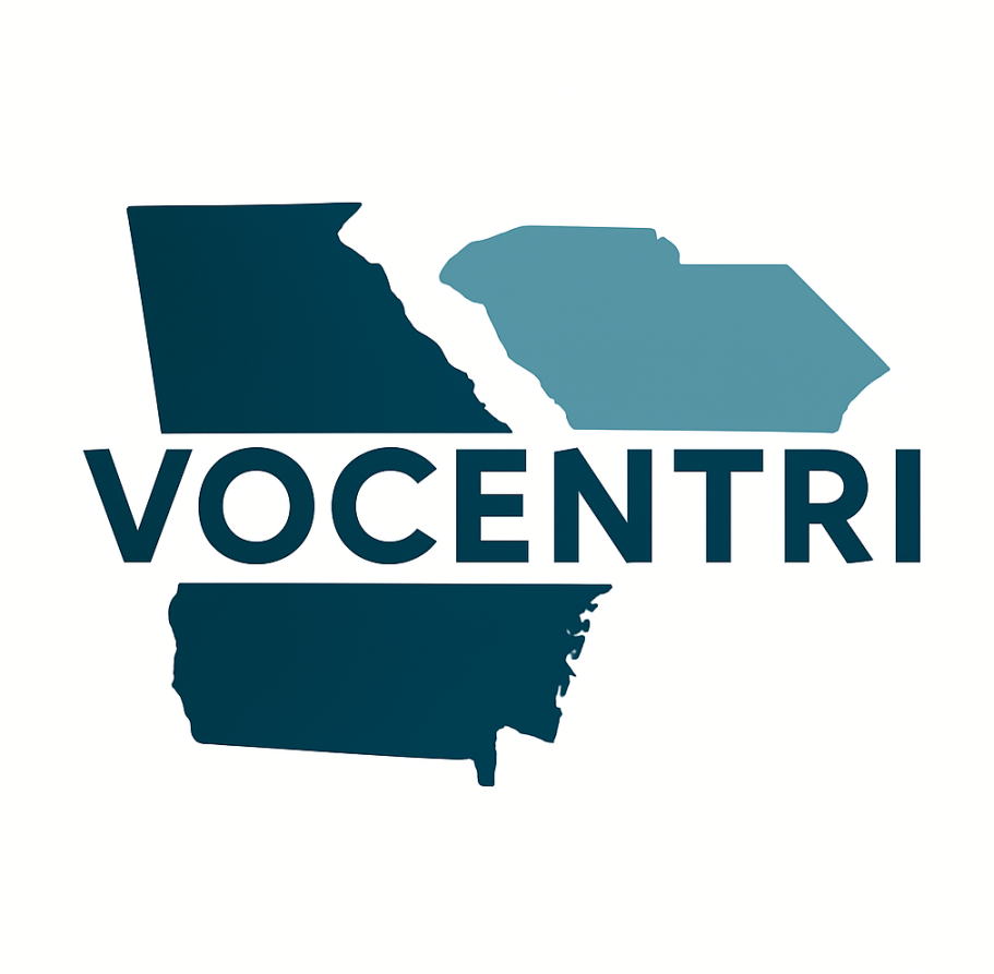 outline of the states GA and SC with Vocentri written across them 